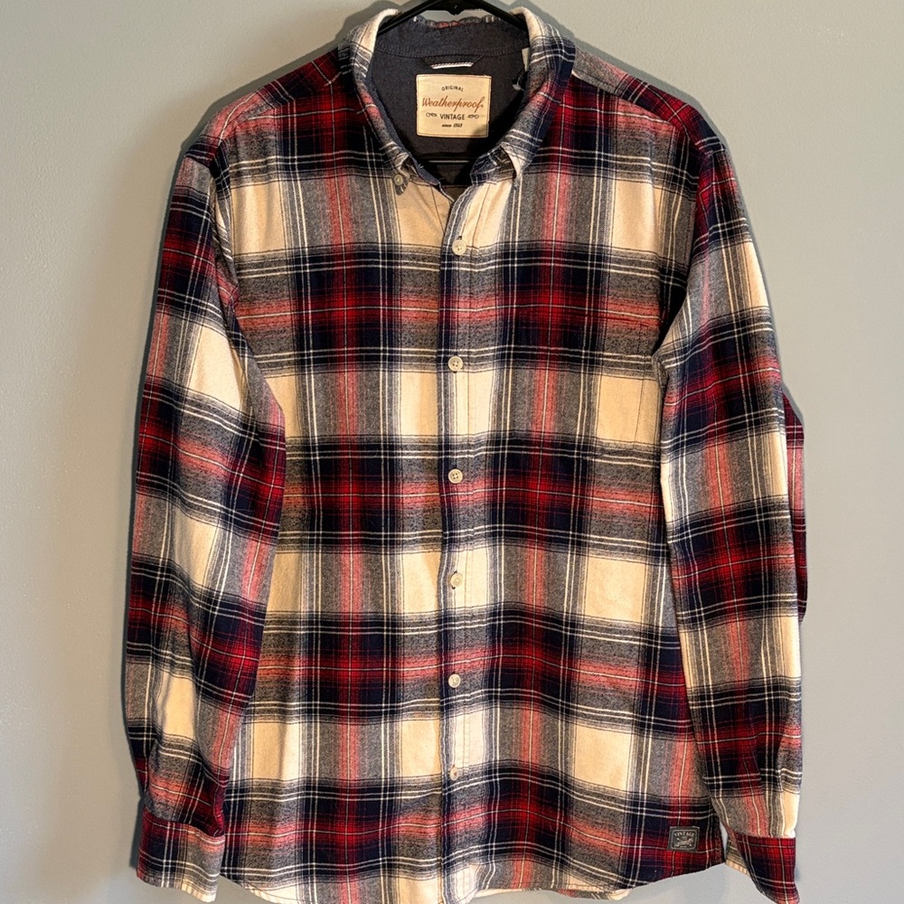Weatherproof Vintage Men's Red, Navy & White Plaid Button-Down Shirt